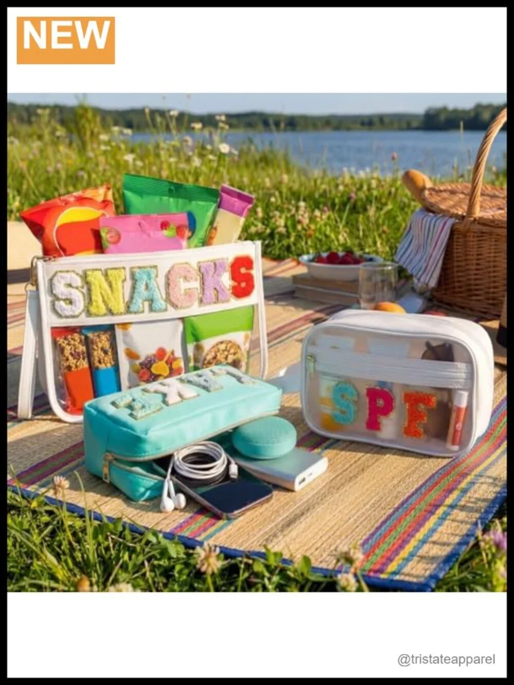 3-Piece Chenille Letter Storage Pouch Set, Waterproof Nylon and PVC, Wrist